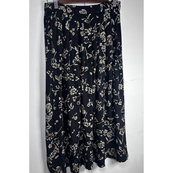 VTG Briggs New York Floral Midi Skirt Y2K Elastic Waist Black Cottagecore sz 14 - Picture 12 of 14